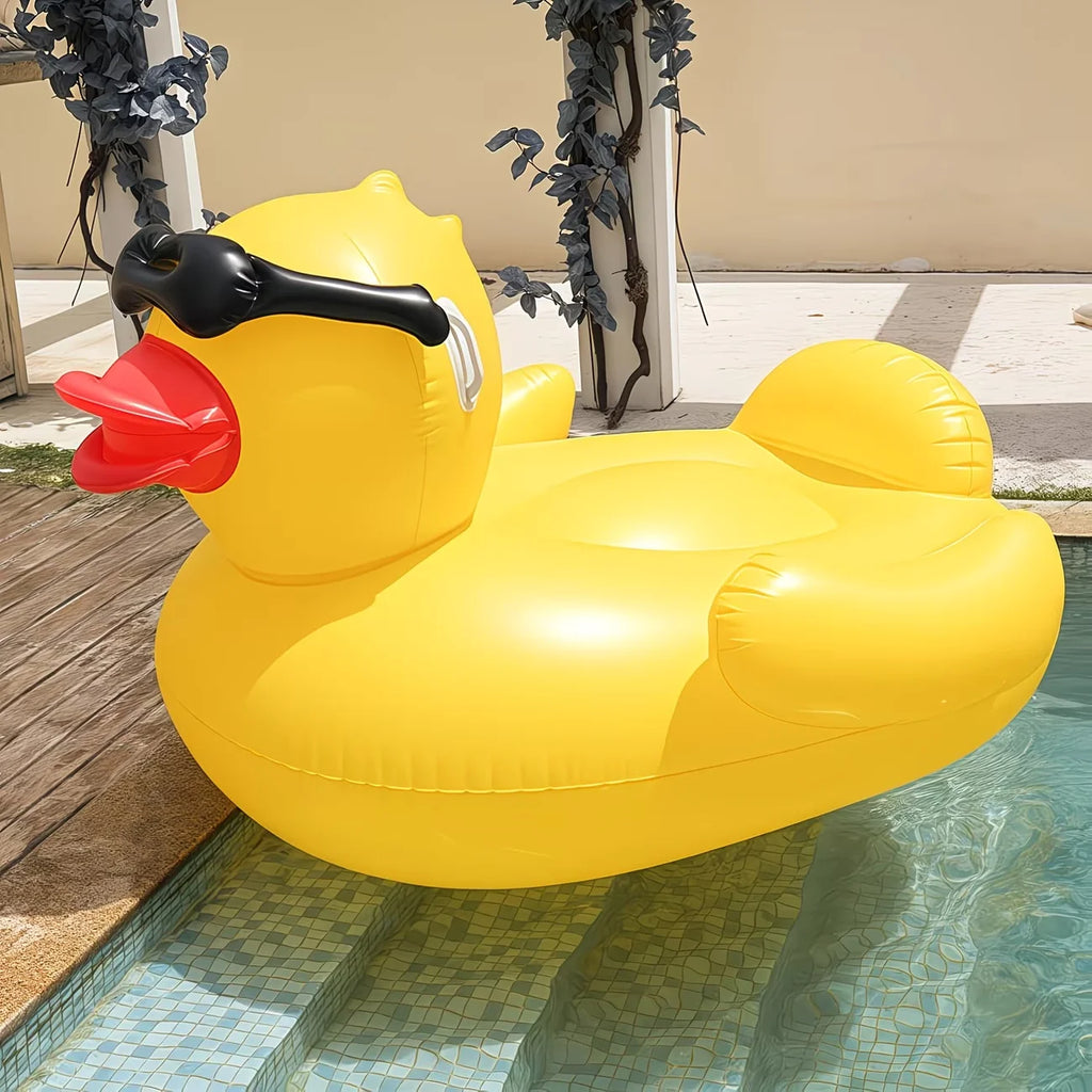 Enormous Inflatable Glasses Yellow Duck Pool Float, Heavy Duty Anti-Rollover Floatie for Adults, Large Pool Floats for Summer Pool Party Lake Beach Travel