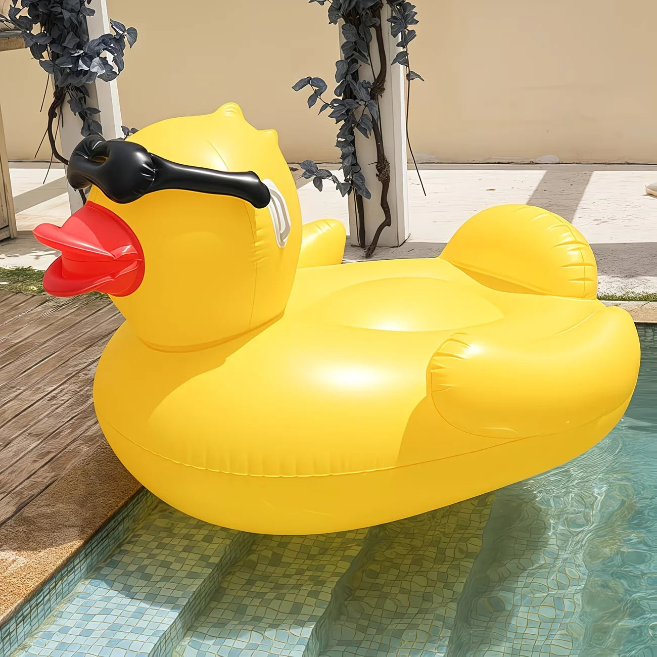 Enormous Inflatable Glasses Yellow Duck Pool Float, Heavy Duty Anti-Rollover Floatie for Adults, Large Pool Floats for Summer Pool Party Lake Beach Travel