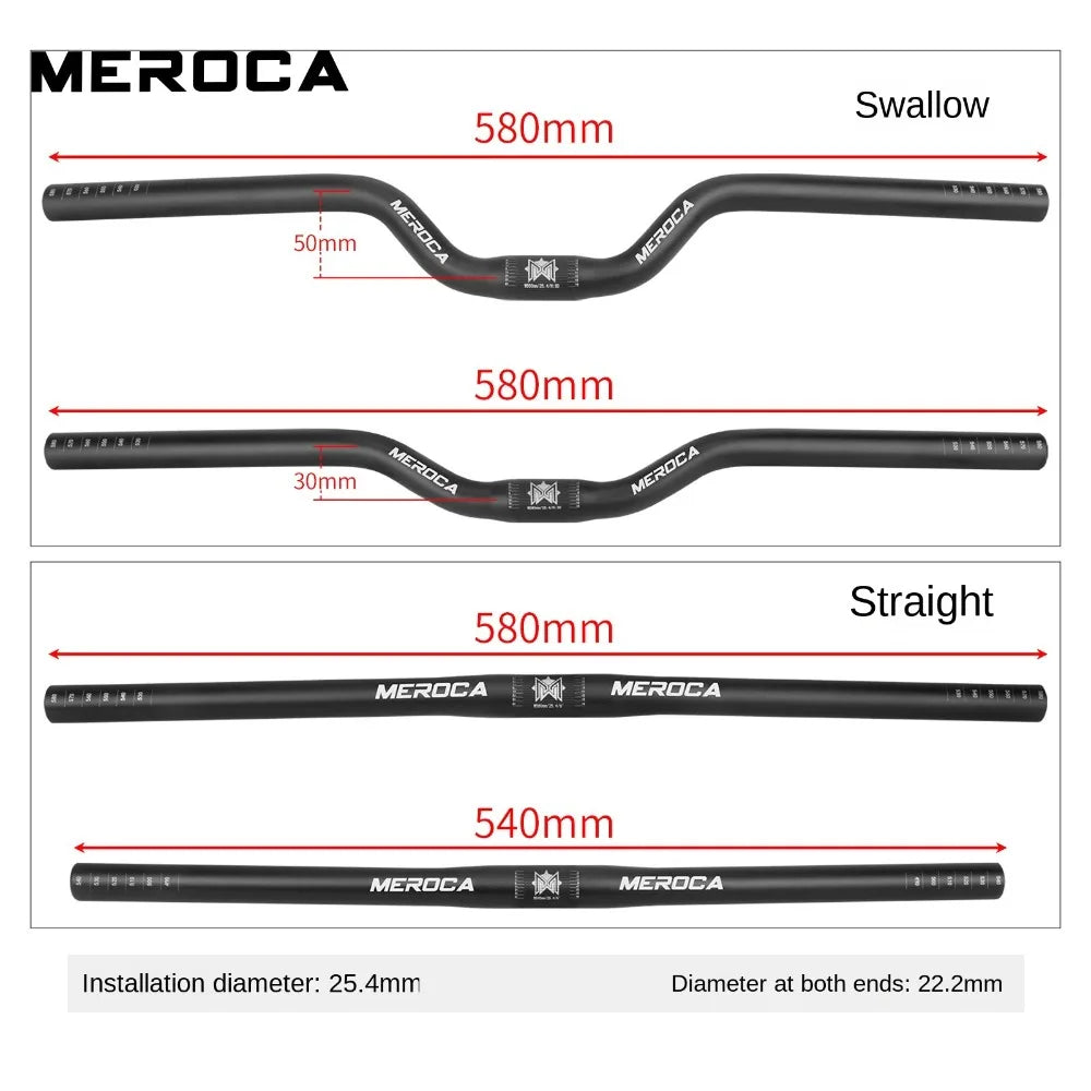 MEROCA Bike Handlebar 25.4X540/580mm Aluminum Alloy Bicycle Riser Handlebar Straight/Swallow Cycling Accessories