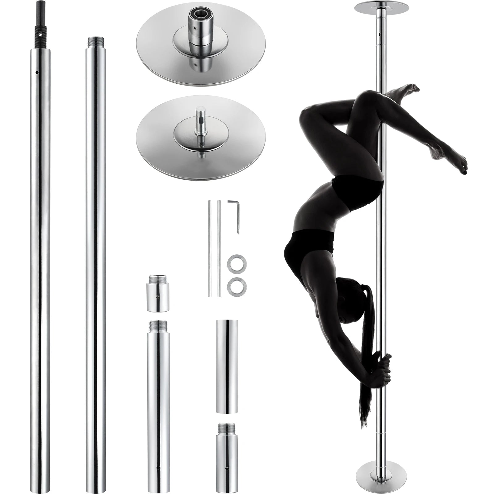SucceBuy Professional Dancing Pole Spinning Static Dancing Pole Kit Portable Removable Pole 45mm Heavy-Duty Stainless Steel Pole