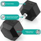 Rubber Hex Dumbbell Hand Weight, 30-75LB Dumbbells Rubber Coated Cast Iron Hex Black Dumbbells, Weights Dumbbells Set,1Pair/2Pcs