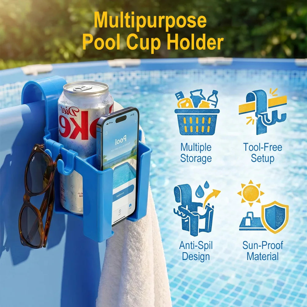 Pool Cup Holder Poolside Hanging Storage Basket with Hooks No Drill Hanging Organizer Plastic Drinks Cup Holder Pool Accessories