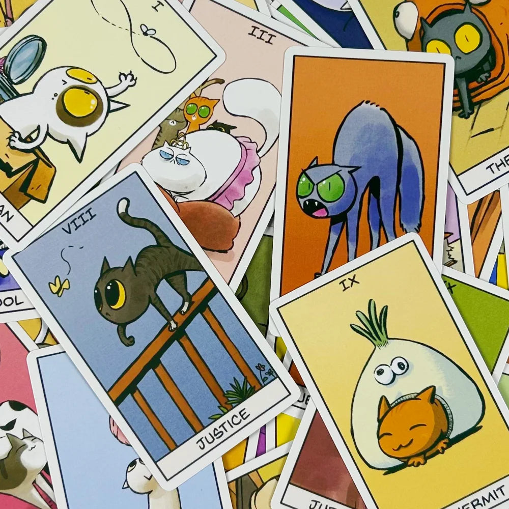 Cat Mancy Kitten Tarot Deck 78 Cards English Version Divination for Family Party Perfect Board Game for Cat Lovers (10.3*6cm)