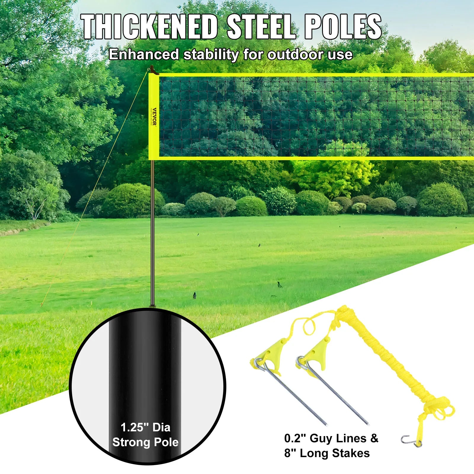 SucceBuy Outdoor Volleyball Net System Adjustable Height Steel Poles with PVC Volleyball Pump Carrying Bag for Backyard Lawn