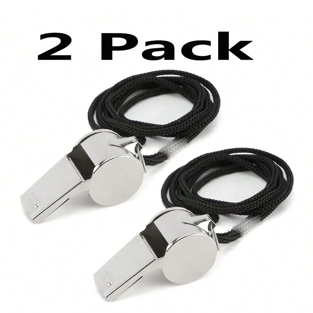 2 Pack Stainless Steel Sports Whistles with Lanyard - Loud Crisp Sound for Coaches Referees And Officials