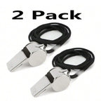 2 Pack Stainless Steel Sports Whistles with Lanyard - Loud Crisp Sound for Coaches Referees And Officials
