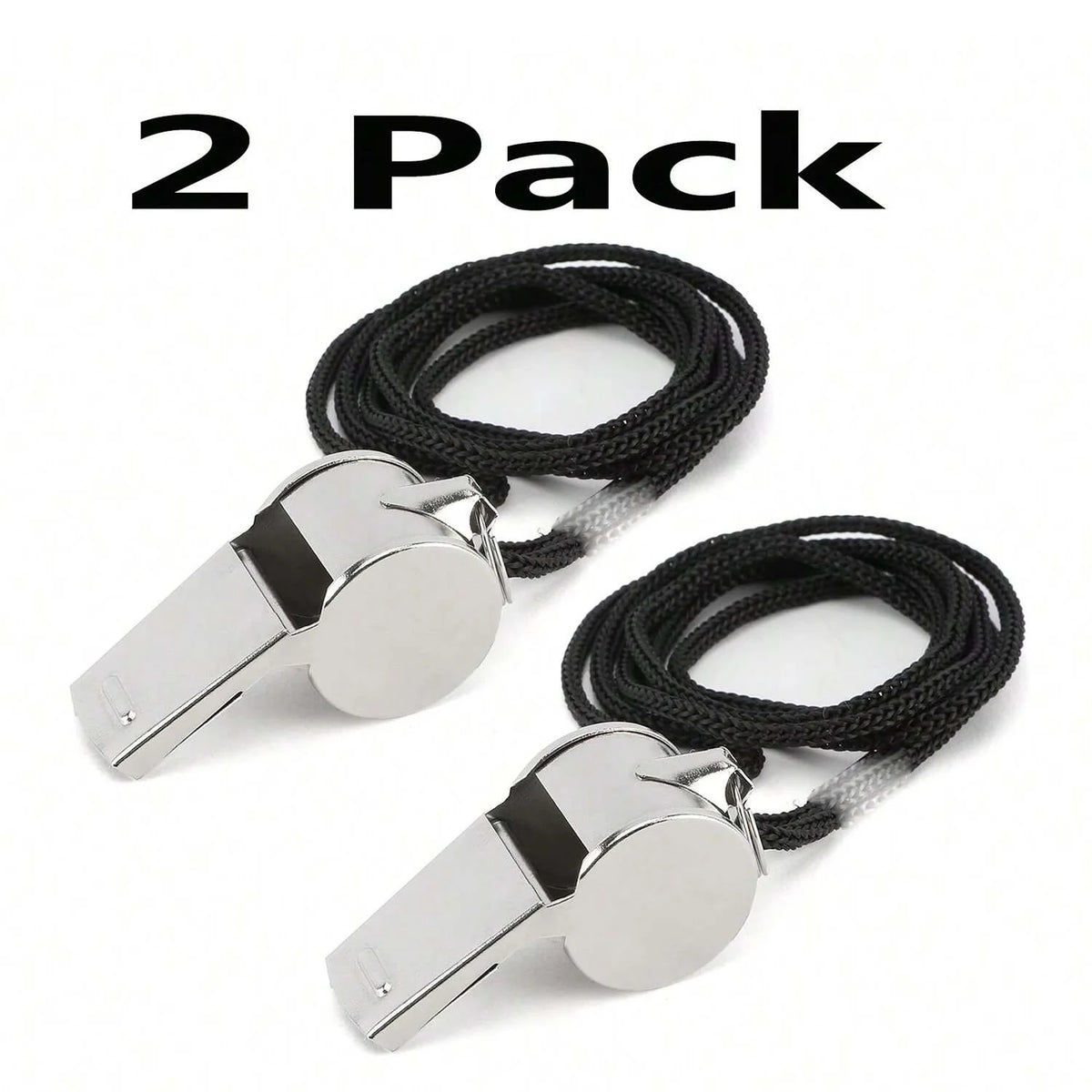 2 Pack Stainless Steel Sports Whistles with Lanyard - Loud Crisp Sound for Coaches Referees And Officials