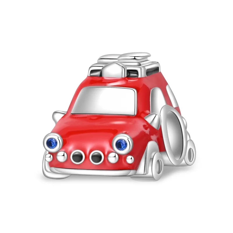 Fashion 100% 925 Silver Red Motorcycle Sports Car SUV Bus Charms Beads For Women Fit DIY Pan Bracelets Party Birthday Jewelry