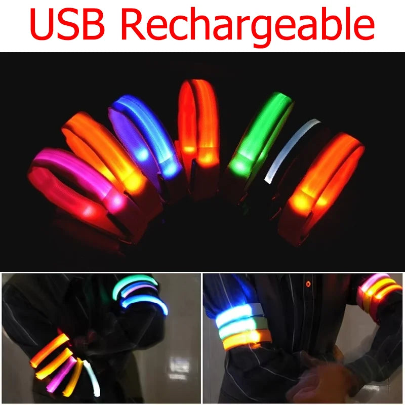 Outdoor Night Running Armband USB Rechargeable LED Light Sports Safety Belt Arm Leg Warning Wristband Cycling Bike Bicycle Light