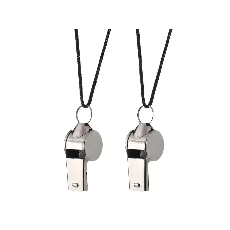 2 Pack Stainless Steel Sports Whistles with Lanyard - Loud Crisp Sound for Coaches Referees And Officials