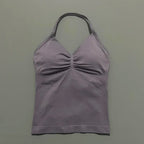 NCOYOE Women Gym Tank Top Sports V Neck Seamless Slim Fit Longline Yoga Top Running Fitness Workout Activewear Top