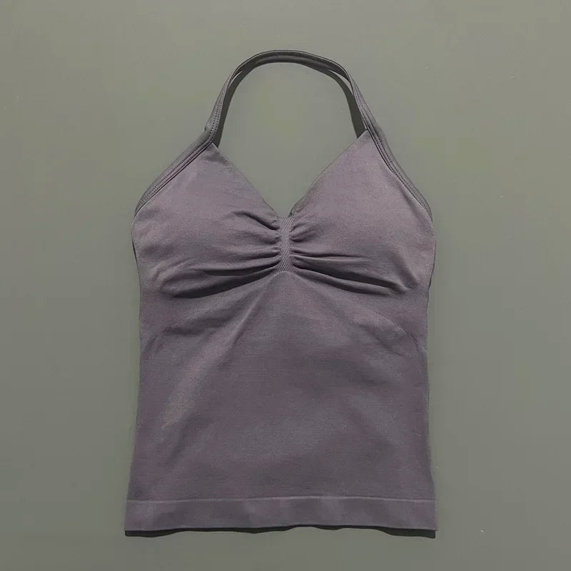 NCOYOE Women Gym Tank Top Sports V Neck Seamless Slim Fit Longline Yoga Top Running Fitness Workout Activewear Top