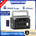 OUKITEL P1000 PLUS Portable Power Station, 1024Wh LiFePO4 Solar Generator | 1800W (3600W Surge) | 1 Hour Super Fast Charge | Lightweight for Home Backup, Camping & Hurricane Emergency
