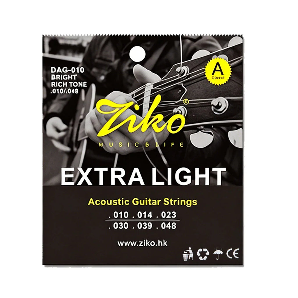 ZIKO 1Set DAG-010 Folk Guitar Strings – Brass,010-048, Extra Light Feel, Balanced Sound, Anti-Corrosion Pack, 880mm Length, 6pcs