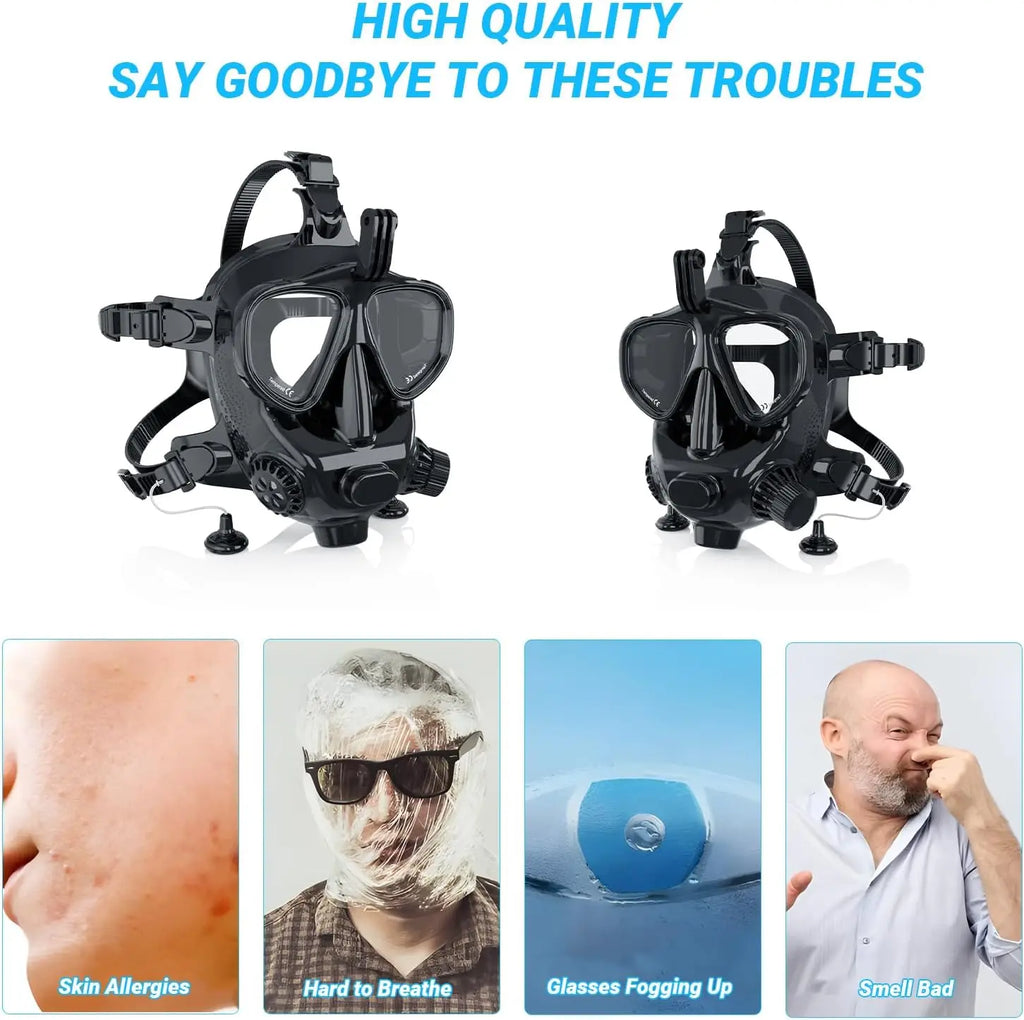 Diving Mask Full Face Snorkel Mask,180 Panoramic View Dry Top System Soft Silicone Adjustable Head Straps Comfortable Breathing Design Anti Leak With Drain Valve Max 98 Feet Deep For Adult Snorkeling Scuba Diving