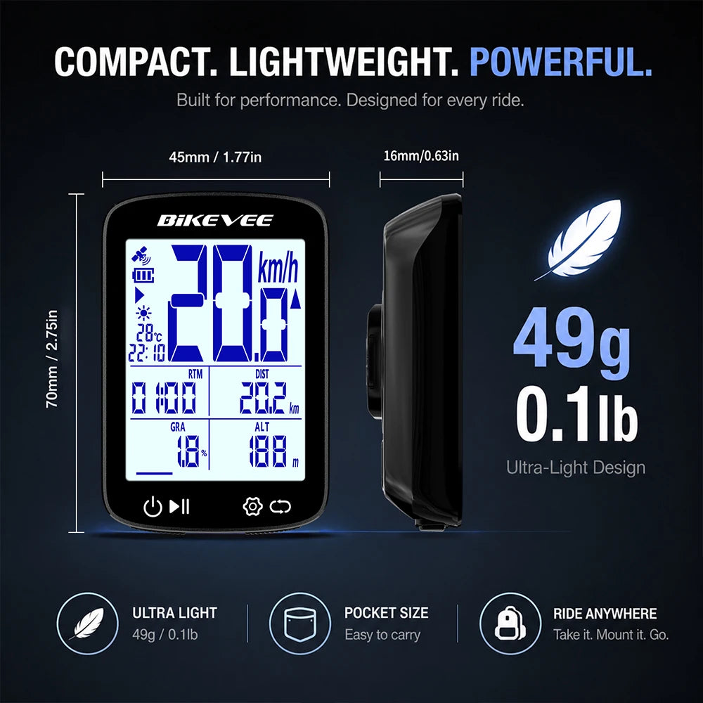 BIKEVEE Newest 2.4-inch LCD Smart Digital Screen Multifunctional USB Rechargeable Wireless GPS Bike Computer 5.3 Bluetooth Outdoor Riding Bicycle Speedometer Odometer Stopwatch Tracker with Auto Backlight Cyclocomputer Bike A