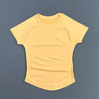 Sport Short Sleeve Top Women Running Sports T Shirt Summer Short Sleeve Round Neck Breathable Stretchy Gym Yoga Fitness Top
