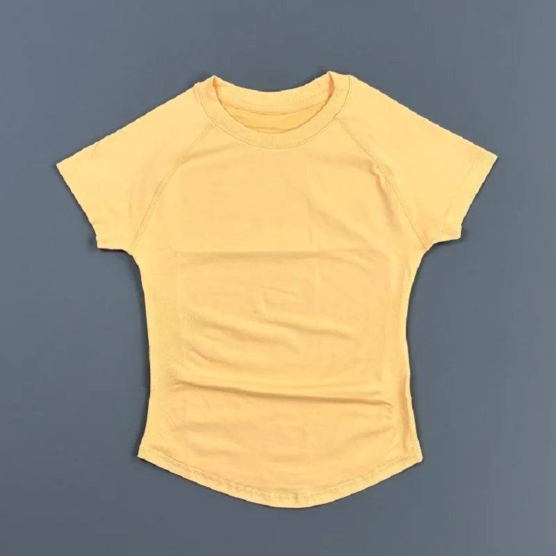 Sport Short Sleeve Top Women Running Sports T Shirt Summer Short Sleeve Round Neck Breathable Stretchy Gym Yoga Fitness Top