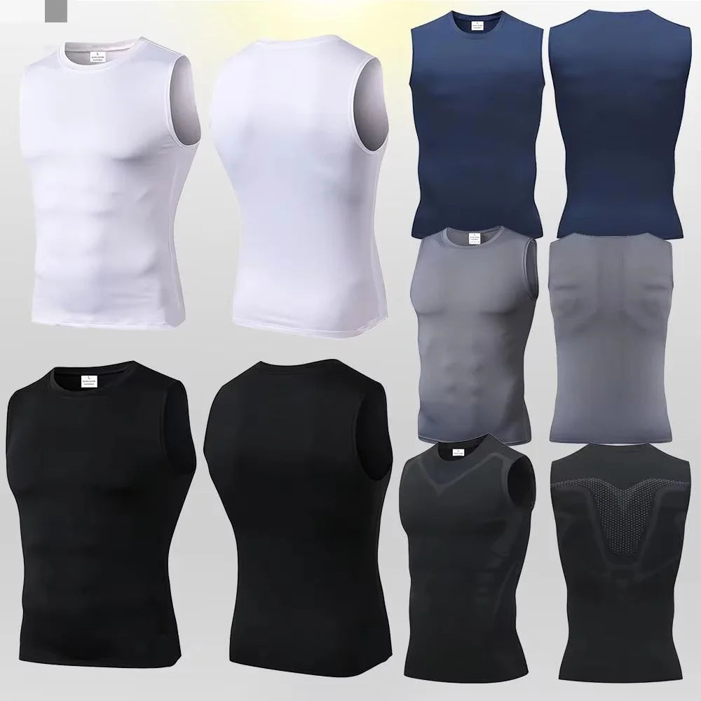 Compression Tank Top Mens Gym Shirt Sleeveless Quick Dry Printing Sportswear Men Fitness Bodybuilding Vest Workout Muscle Top ﻿