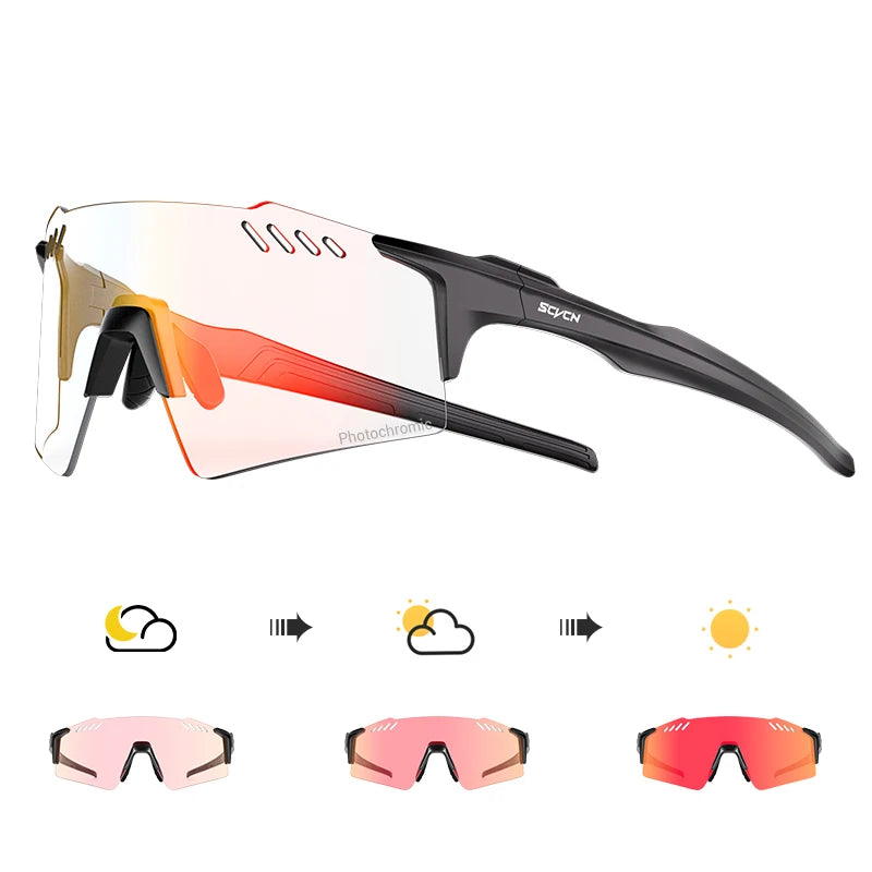 SCVCN Photochromic Bike Cycling Glasses UV400 Bicycle Riding Eyewear Sports MTB Outdoor Sports Golf Camping Driving Eyepieces