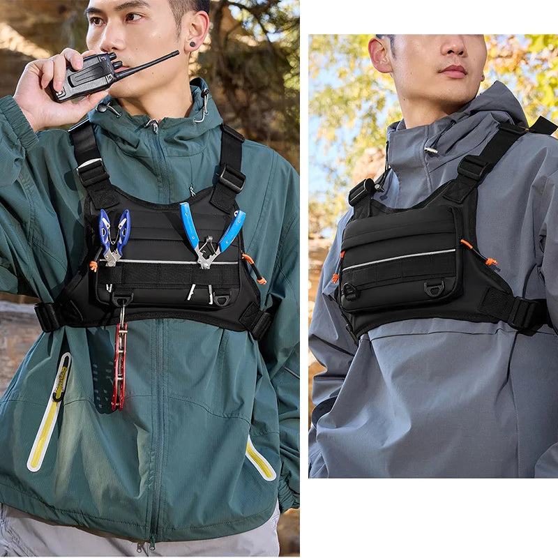 Front Chest Bag Camping Vest Backpack for Men Women Running Tactical Pack Sports Outdoor Cycling Running Fishing Travel Rig Bag