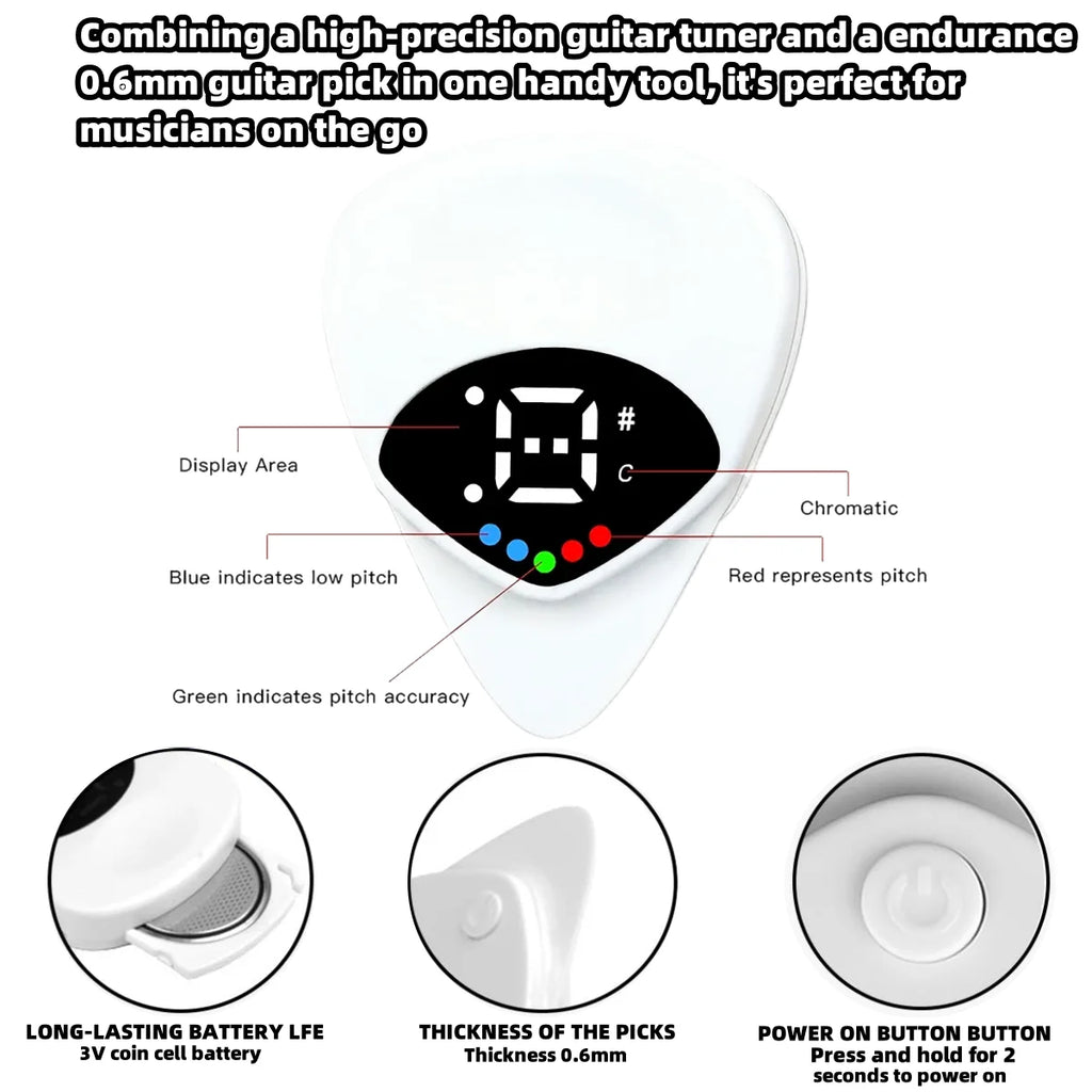 Miwayer 2-in-1 Guitar Pick Tuner/Digital Guitar Pick Tuner w/LED Screen Display/ for Electric & Bass,Ukulele/12 Equal Temperamen