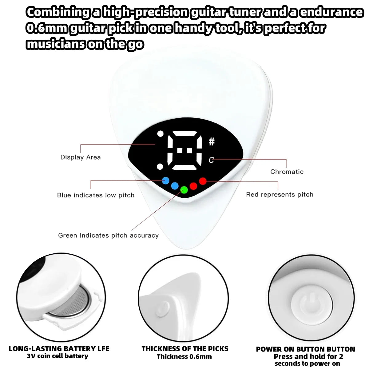 Miwayer 2-in-1 Guitar Pick Tuner/Digital Guitar Pick Tuner w/LED Screen Display/ for Electric & Bass,Ukulele/12 Equal Temperamen