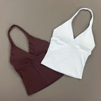Women Halter Cropped Tank Top V‑Neck Built‑in Padded Bra Sleeveless Stretchy Soft Camisole Yoga Gym Workout Fitness ActiveWear