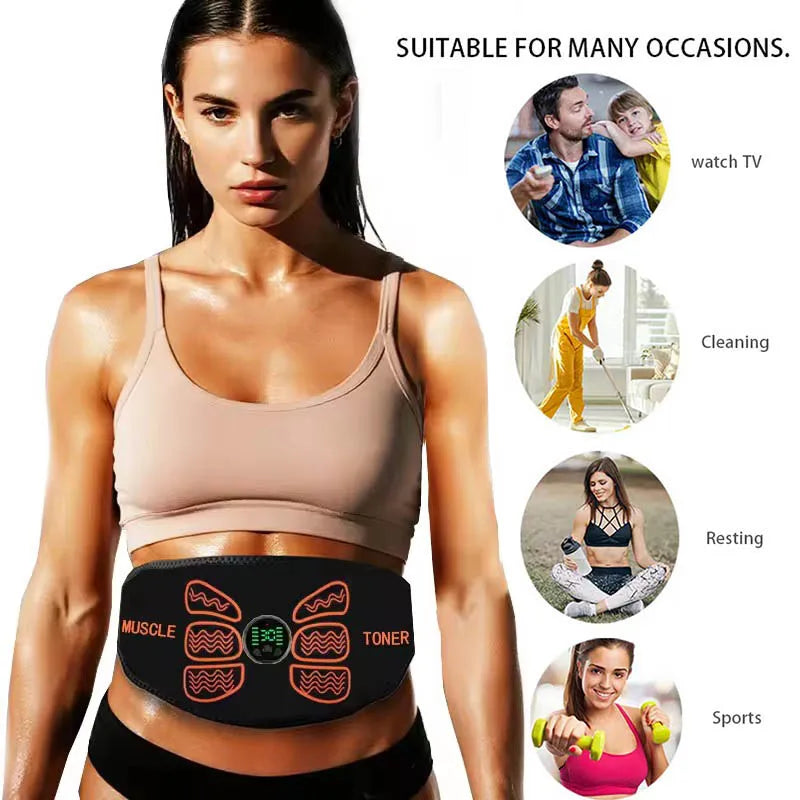 Abdominal Muscle Toner EMS Muscle Stimulator Electric Toning Belt Waist Trainer USB Recharge Body Weight Loss Fitness Massager