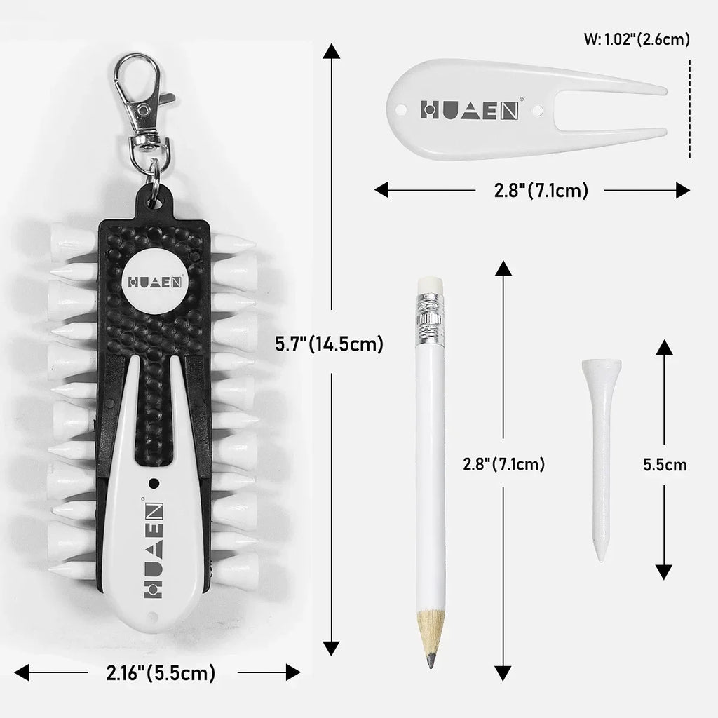 Golf Tees Rack with 12pcs Tees Green Fork and Pencil Portable Golf Accessory Storage Device TC001