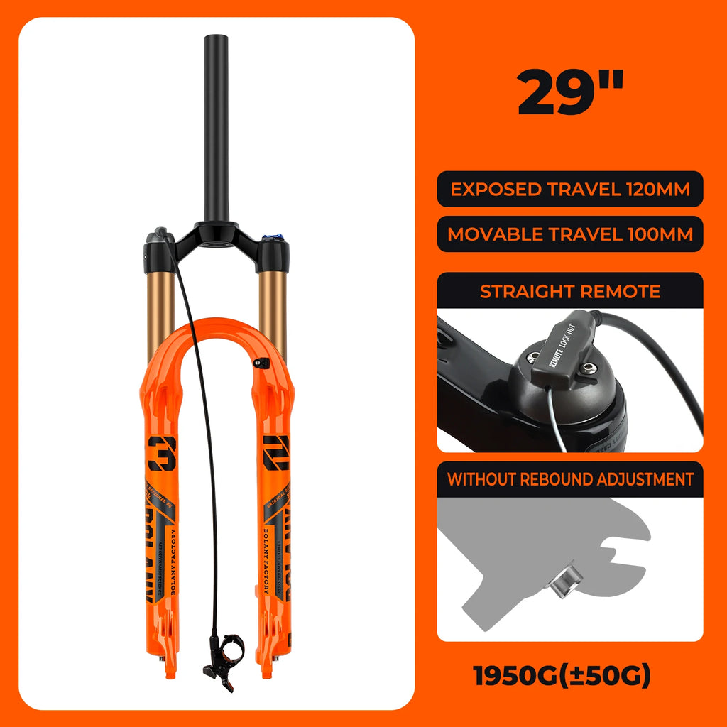BOLANY Bike Air Fork 27.5/29inch 120mm Travel Oil Air Suspension Lightweight Magnesium Alloy Quick Release Bicycle Fork