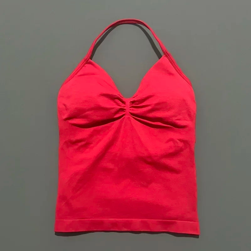 NCOYOE Women Gym Tank Top Sports V Neck Seamless Slim Fit Longline Yoga Top Running Fitness Workout Activewear Top