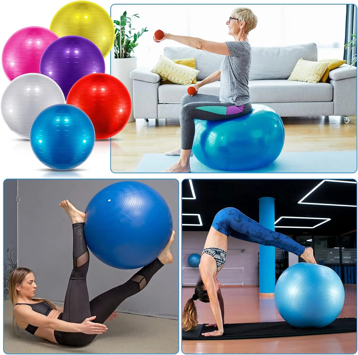 Exercise Yoga Ball Yoga Balance Stability Swiss Ball Support Up to 200 lbs Suitable for Office Home Work Gym