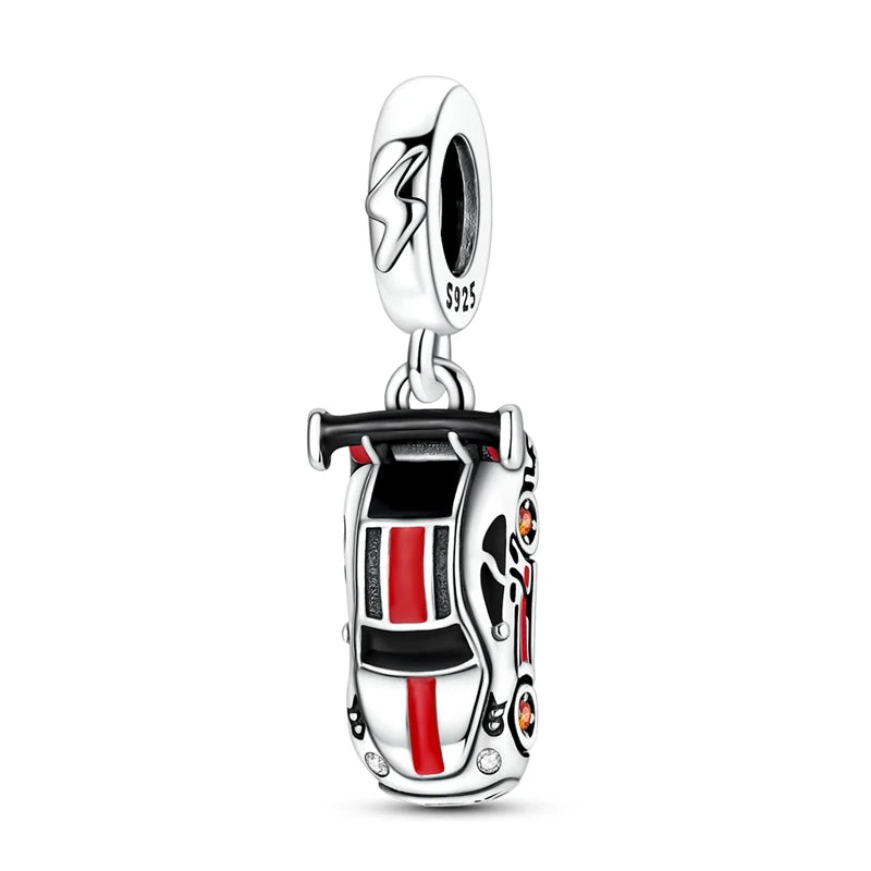 Fashion 100% 925 Silver Red Motorcycle Sports Car SUV Bus Charms Beads For Women Fit DIY Pan Bracelets Party Birthday Jewelry