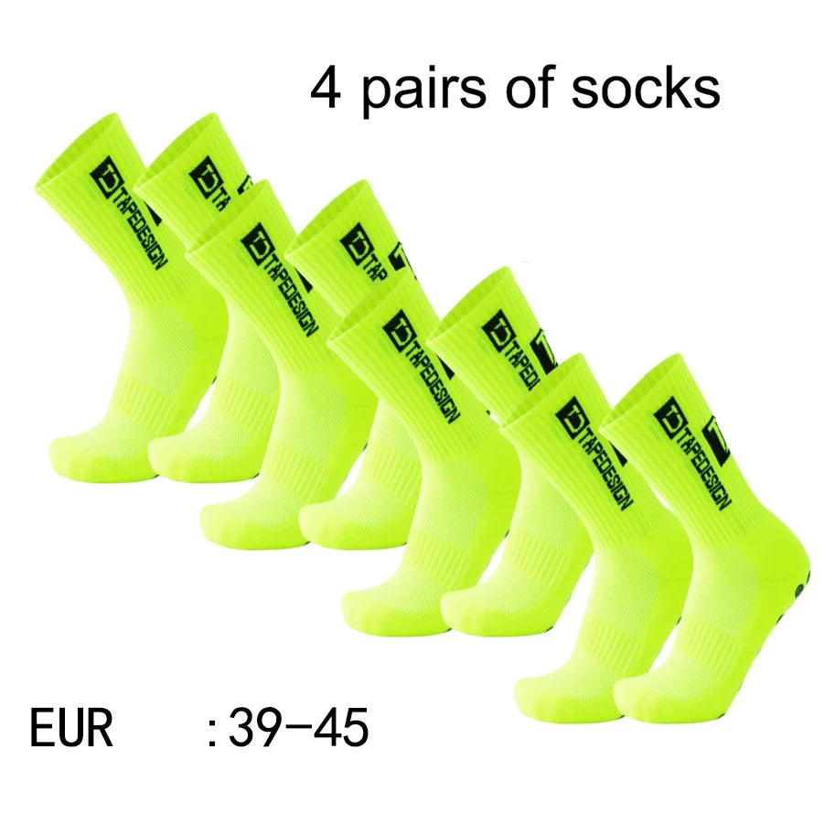 4 Pairs of New TC Mid Tube Glued Football Socks for Sports Training and Competition, Non Slip and Breathable Socks