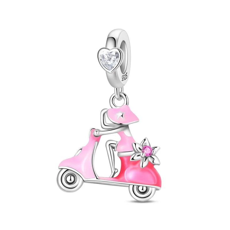 Fashion 100% 925 Silver Red Motorcycle Sports Car SUV Bus Charms Beads For Women Fit DIY Pan Bracelets Party Birthday Jewelry