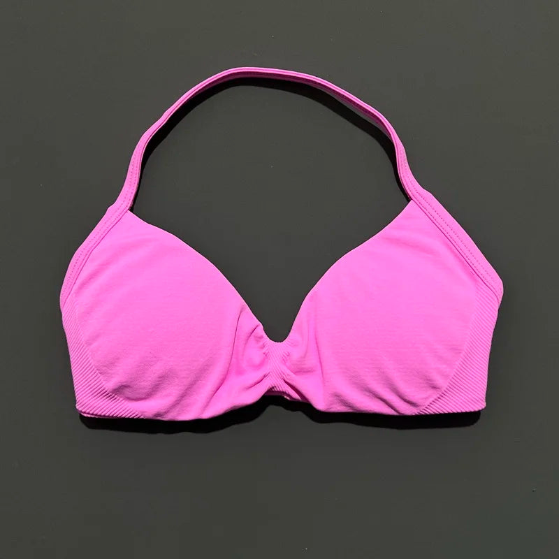 Histello Sports Strappy Bra Women Yoga Tank Bra Seamless High Support Fitness Workout Top Running Exercise Halter Gym Bras