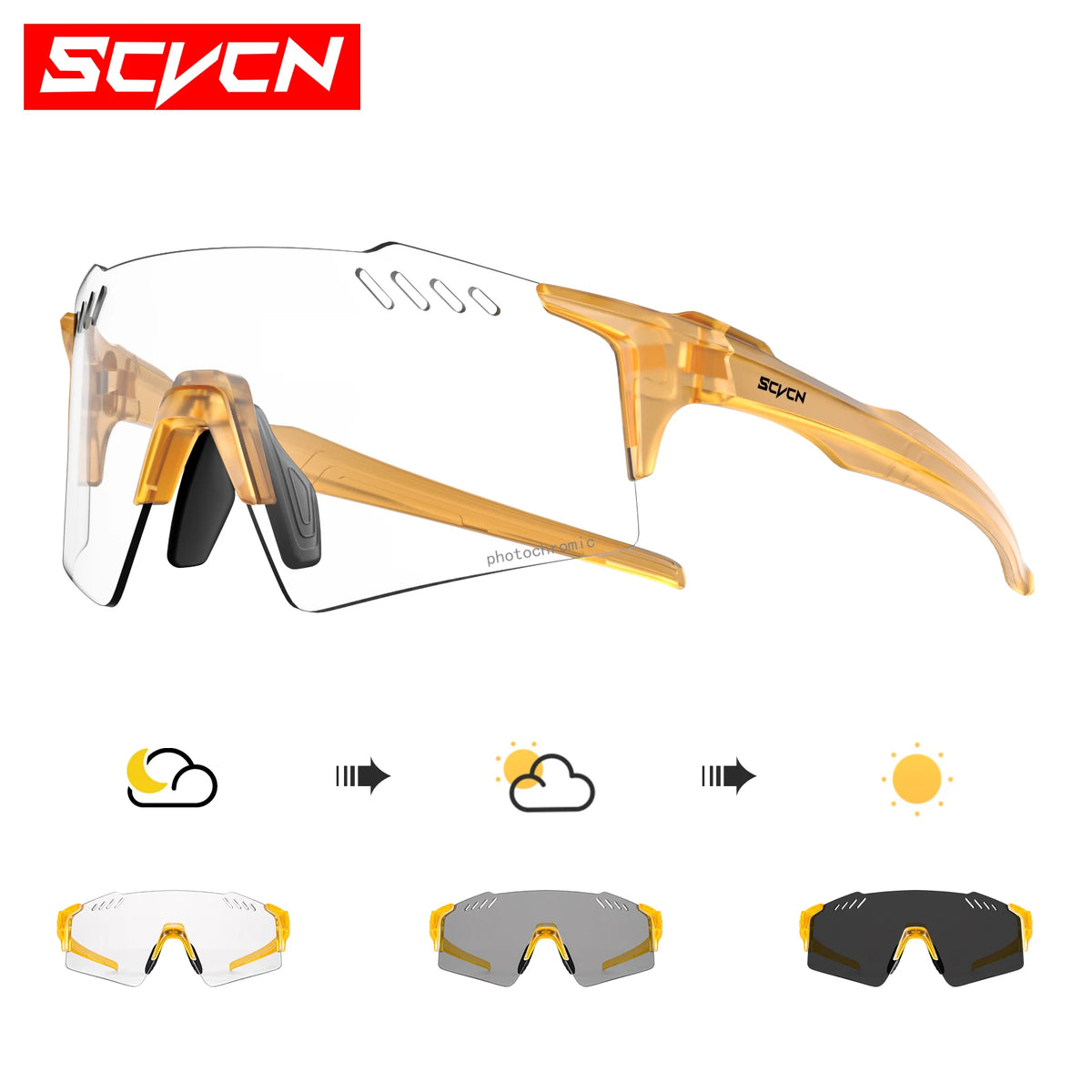 SCVCN Photochromic Bike Cycling Glasses UV400 Bicycle Riding Eyewear Sports MTB Outdoor Sports Golf Camping Driving Eyepieces