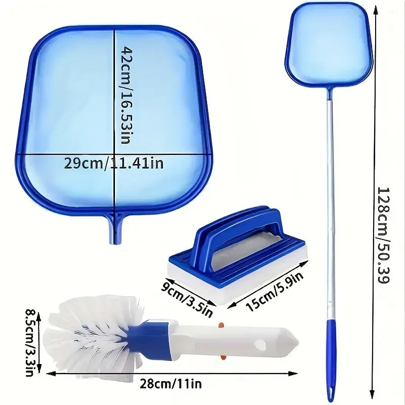 Pool Cleaning Kit ,5-Section Aluminum Pole with Leaf Skimmer & Pool Brush,Perfect for Above Ground Pools, Spas, Hot Tub