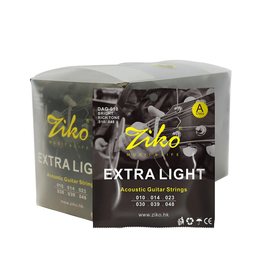 ZIKO 1Set DAG-010 Folk Guitar Strings – Brass,010-048, Extra Light Feel, Balanced Sound, Anti-Corrosion Pack, 880mm Length, 6pcs