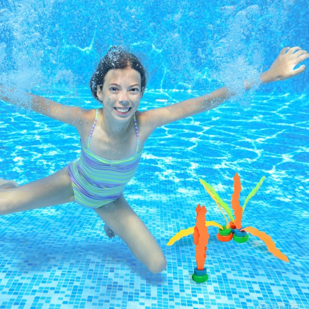 3 Piece Kids Sports Pool Toys Ocean Plant Shape Diving Toys Diving Swimming Training Pool Kids Accessories
