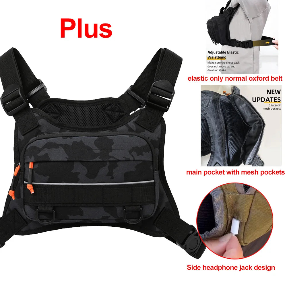 Front Chest Bag Camping Vest Backpack for Men Women Running Tactical Pack Sports Outdoor Cycling Running Fishing Travel Rig Bag