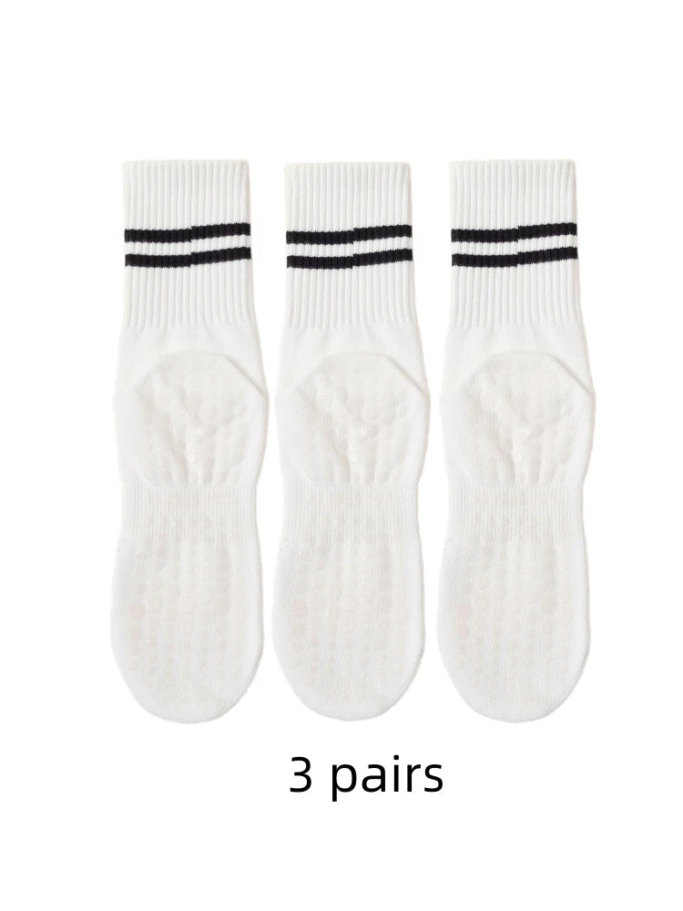 3 Pairs of Yoga Socks, Medium Length Socks, Pure Cotton Anti-Slip Silicone Indoor Fitness Pilates, Women's Sports Socks Wholesal