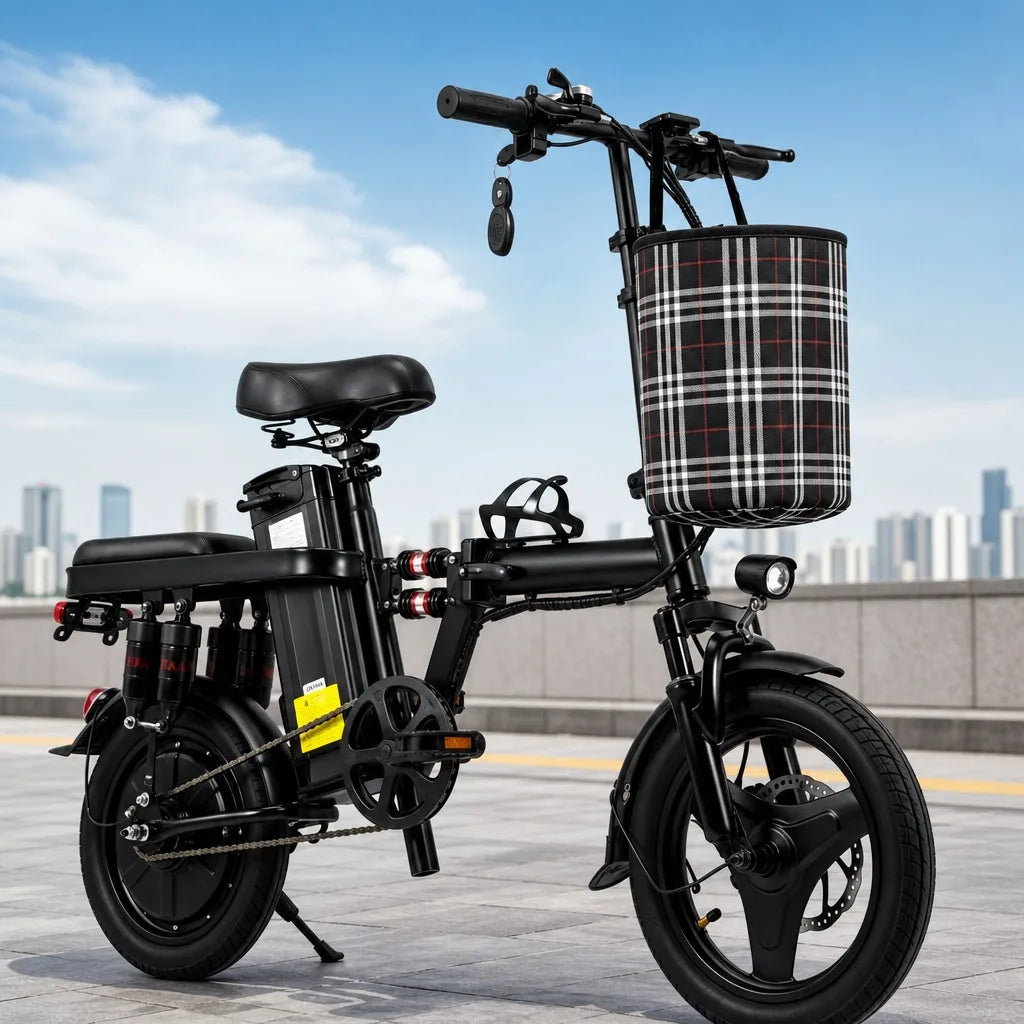 Foldable Electric Bike for Adults 500W 48V 15Ah 14" Tires 8 Shock Absorbers Portable Commuter E-Bicycle Folding Scooter