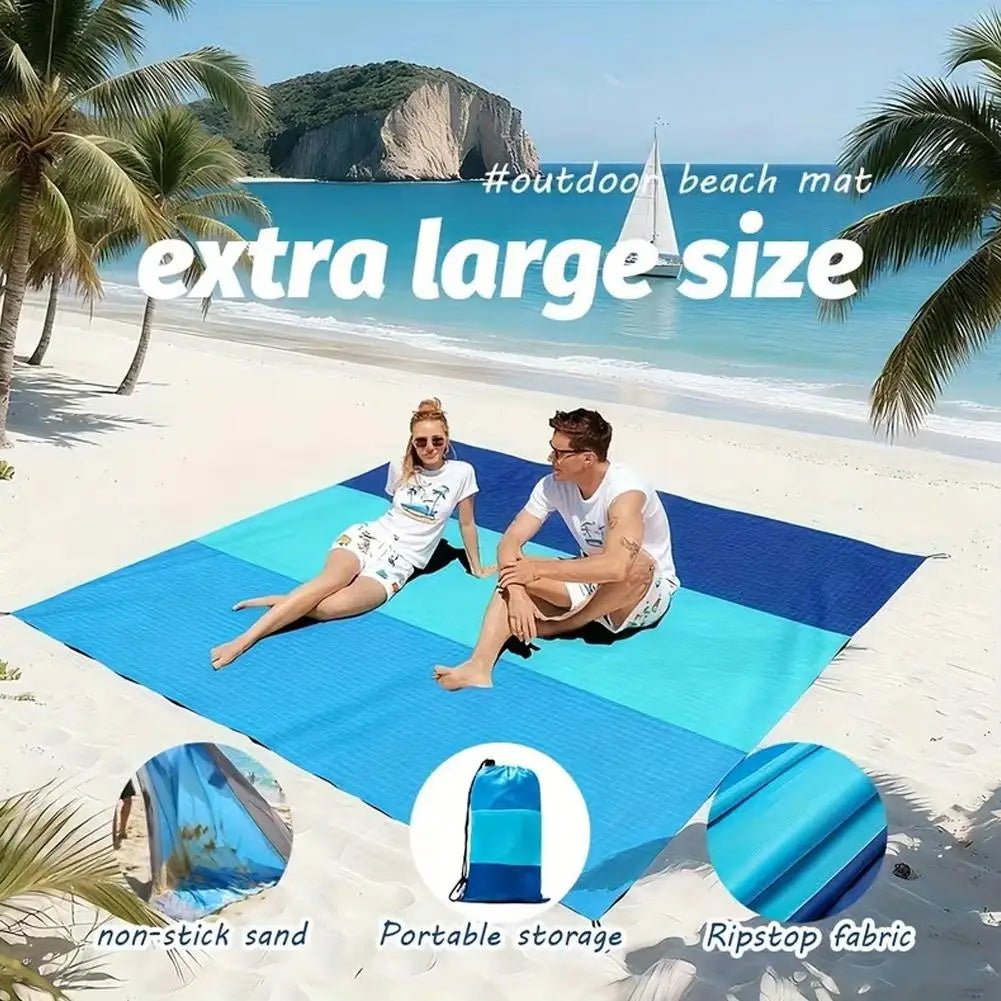 Extra Large Size Beach Blanket with Stakes & Bag Lightweight Waterproof Camping Mat Quick-Dry Picnic Blanket for Outdoor Travel