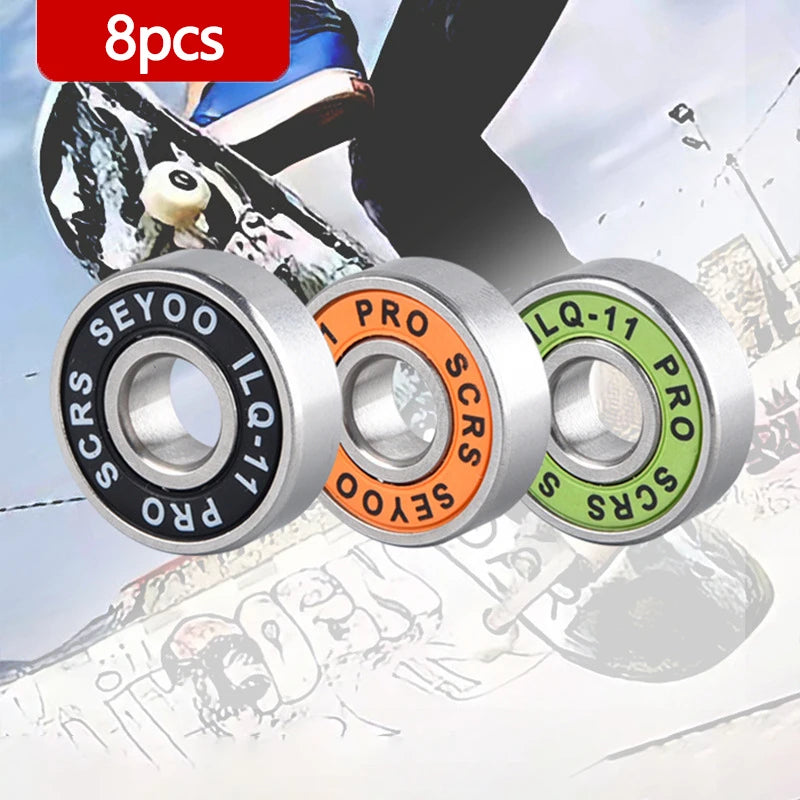 8pcs Bearings ILQ-11 High-Speed Bearings Are Suitable for Skateboard Long Board Inline Roller Skates and Ice Skates with Low Noi