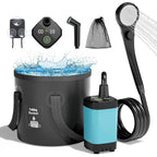 Upgrade 6000mAh Rechargeable Portable Camping Shower, 5 Gallon Collapsible Bucket, LED Display, Multiple Spray Modes, Hiking