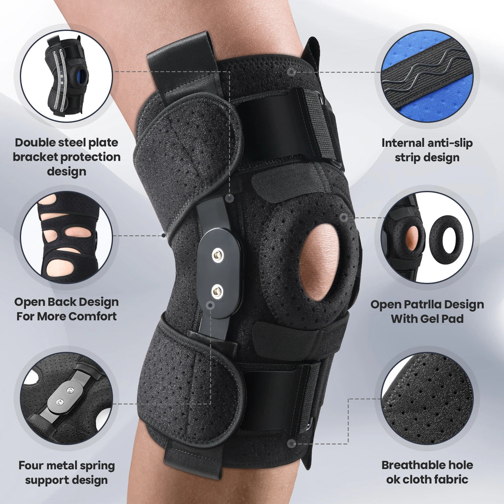 Hinged Knee Brace with Side Stabilizers & Patella Gel Pads Knee Pain for Men Women Meniscus Tear  Acl Mcl Injury Recovery