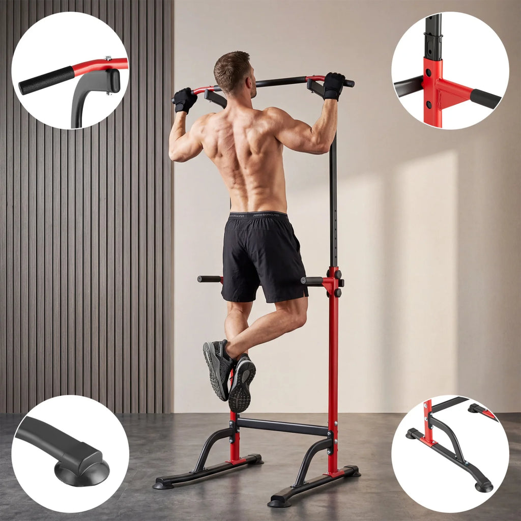 Power Tower Pull Up Dip Station – 10-Level Adjustable Height, 330LBS Capacity, Heavy Duty Steel Frame, Multi-Function Home Gym Strength Training Equipment for Full Body Workout