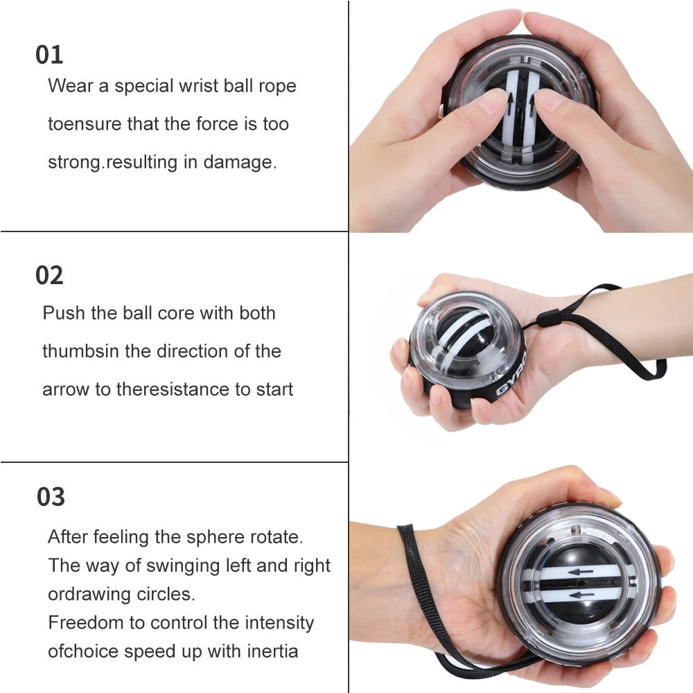 Automatic Start Wrist Gyro Ball Power Trainer Arm Exercise Device Strength Reinforcement Fitness Tracker